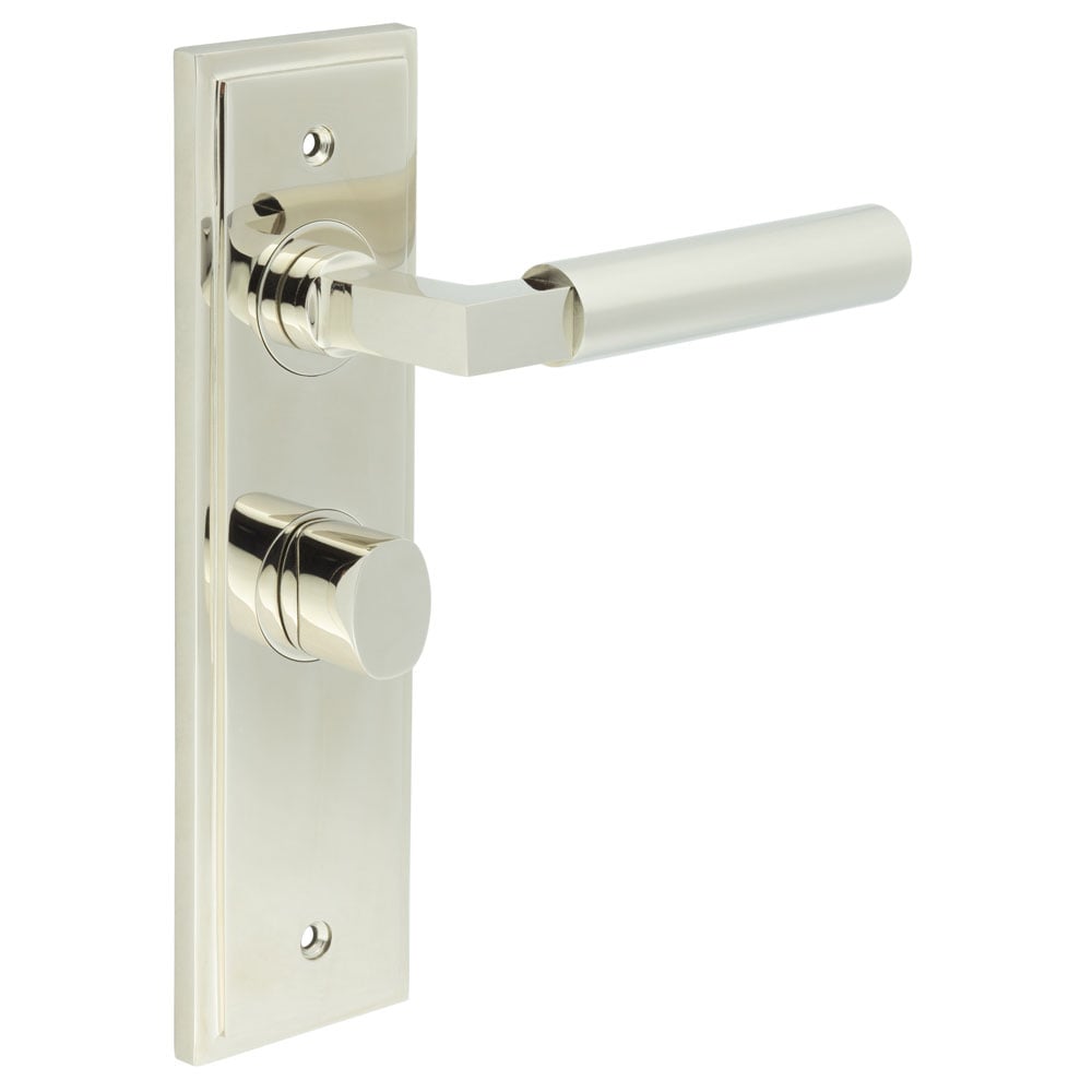 Frelan Hardware Door Furniture Polished Nickel / Bathroom Lock Handles Frelan - Westminster Door Handle Bathroom Backplate Polished Nickel & Turn & Release