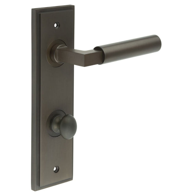 Frelan Hardware Door Furniture Dark Bronze / Bathroom Lock Handles Frelan - Westminster Door Handle Din Bathroom Backplate Dark Bronze & Turn & Release