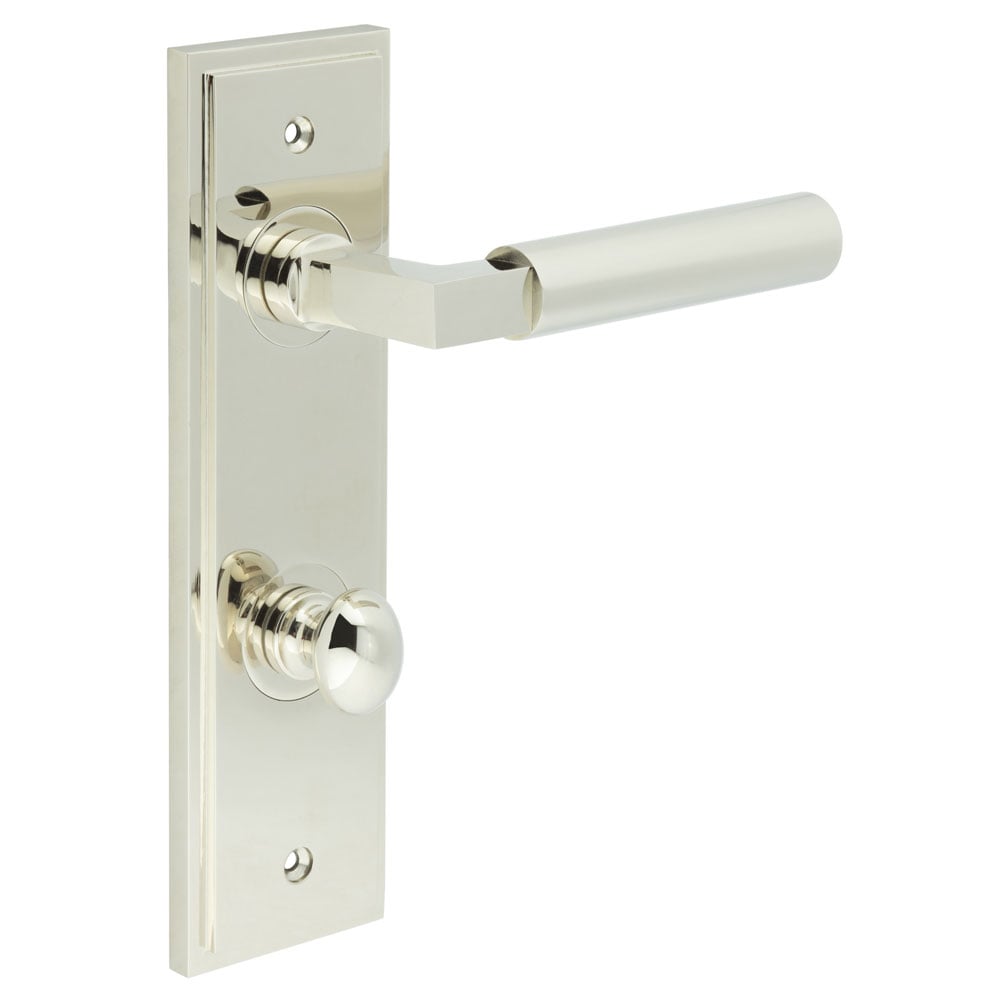 Frelan Hardware Door Furniture Polished Nickel / Bathroom Lock Handles Frelan - Westminster Door Handle Din Bathroom Backplate Polished Nickel & Turn & Release