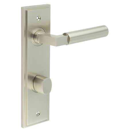 Frelan Hardware Door Furniture Satin Nickel / Bathroom Lock Handles Frelan - Westminster Door Handle Din Bathroom Backplate Satin Nickel & Turn & Release