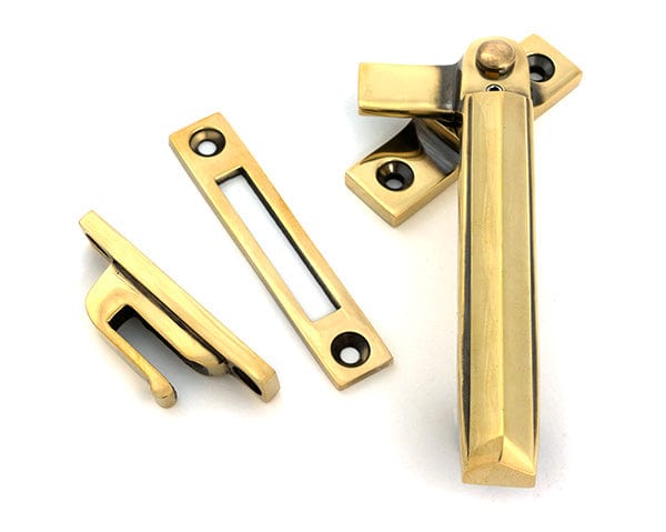 From The Anvil Window Furniture Aged Brass / Yes / Mortice & Hook Place From The Anvil - Aged Brass Locking Art Deco Fastener - RH