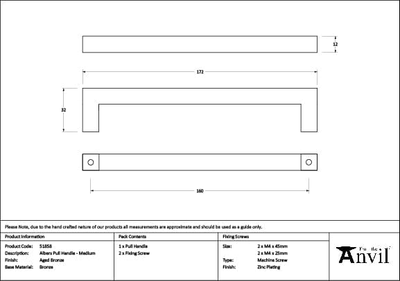 From The Anvil Cabinet Hardware Aged Bronze / Cabinet Pull Handles / Medium From The Anvil - Aged Bronze Albers Pull Handle - Medium