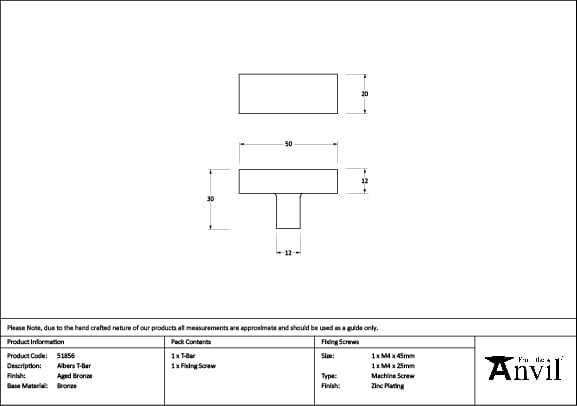 From The Anvil Cabinet Hardware Aged Bronze / Cabinet T-Pulls From The Anvil - Aged Bronze Albers T-Bar