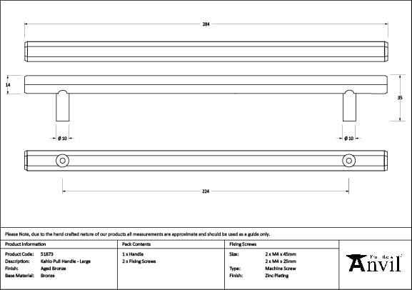 From The Anvil Cabinet Hardware Aged Bronze / Cabinet Pull Handles / Large From The Anvil - Aged Bronze Kahlo Pull Handle - Large