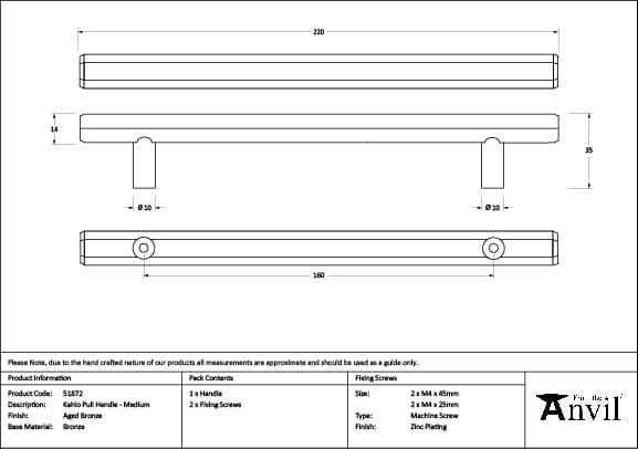 From The Anvil Cabinet Hardware Aged Bronze / Cabinet Pull Handles / Medium From The Anvil - Aged Bronze Kahlo Pull Handle - Medium