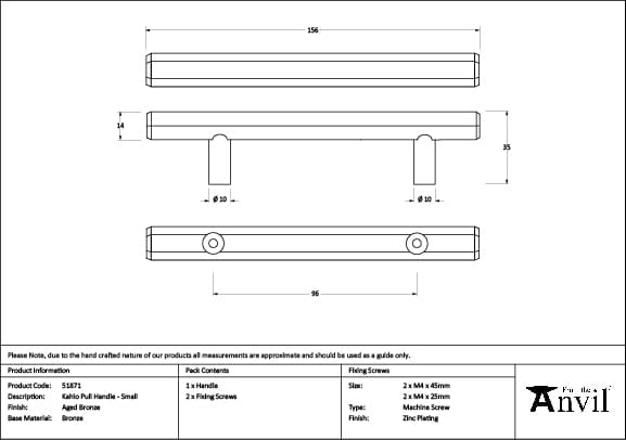 From The Anvil Cabinet Hardware Aged Bronze / Cabinet Pull Handles / Small From The Anvil - Aged Bronze Kahlo Pull Handle - Small