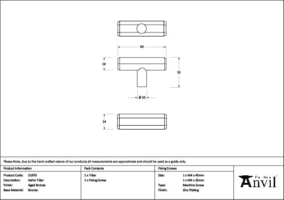 From The Anvil Cabinet Hardware Aged Bronze / Cabinet T-Pulls From The Anvil - Aged Bronze Kahlo T-Bar
