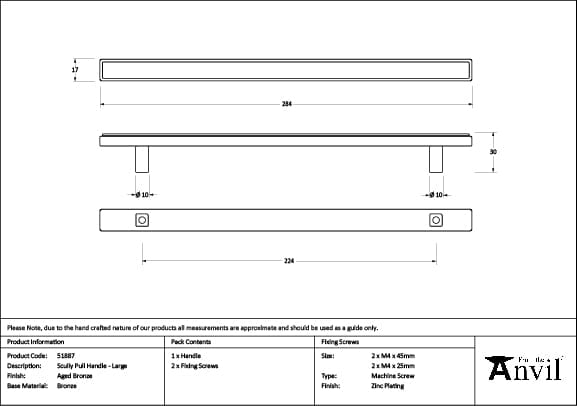 From The Anvil Cabinet Hardware Aged Bronze / Cabinet Pull Handles / Large From The Anvil - Aged Bronze Scully Pull Handle - Large