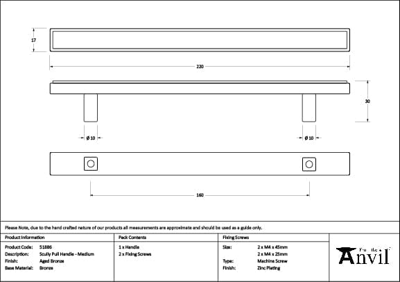 From The Anvil Cabinet Hardware Aged Bronze / Cabinet Pull Handles / Medium From The Anvil - Aged Bronze Scully Pull Handle - Medium