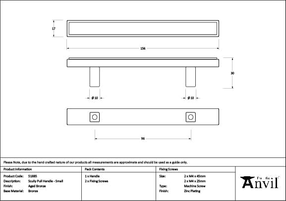From The Anvil Cabinet Hardware Aged Bronze / Cabinet Pull Handles / Small From The Anvil - Aged Bronze Scully Pull Handle - Small