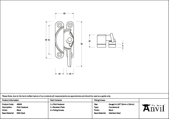 From The Anvil Window Furniture Black / Sash Window Fitch Fasteners / Yes From The Anvil - Black Fitch Fastener