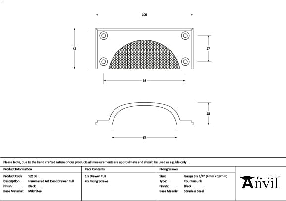 From The Anvil Cabinet Hardware Black / Cabinet Cup Pulls From The Anvil - Black Hammered Art Deco Drawer Pull