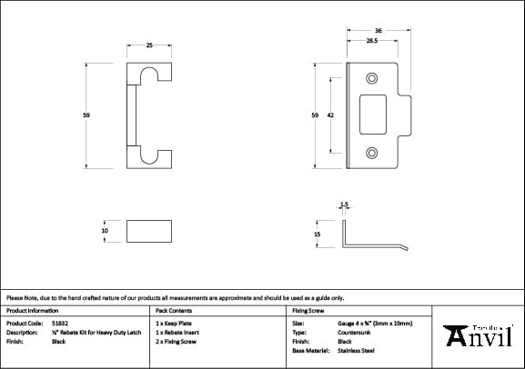 From The Anvil Locks & Latches Black / Rebate Kits From The Anvil - Black Rebate Kit for Heavy Duty Latch