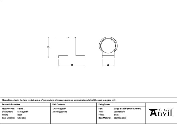 From The Anvil Window Furniture Black / Sash Ring From The Anvil - Black Sash Eye Lift