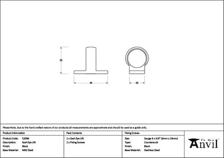 From The Anvil Window Furniture Black / Sash Ring From The Anvil - Black Sash Eye Lift