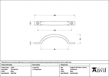 From The Anvil Window Furniture Black / Sash Window Lifts From The Anvil - Black Slim Sash Pull
