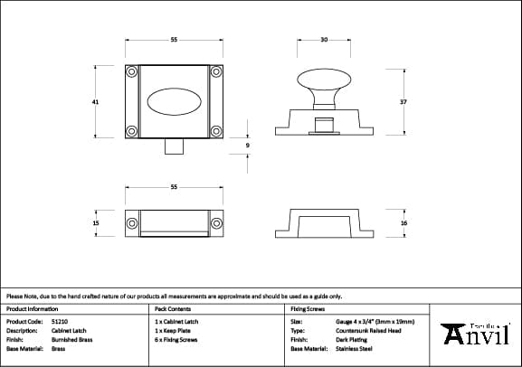 From The Anvil Cabinet Hardware Burnished Brass / Cabinet Turn Catch From The Anvil - Burnished Brass Cabinet Latch