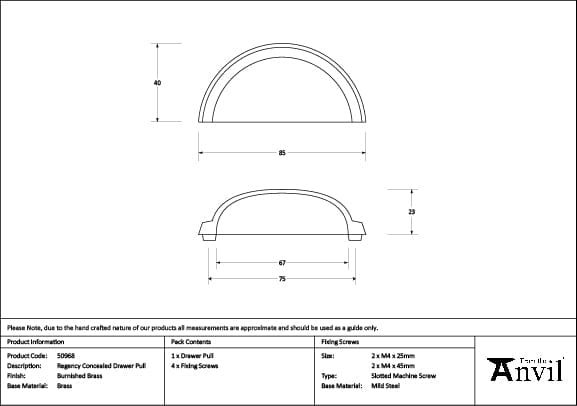 From The Anvil Cabinet Hardware Burnished Brass / Cabinet Cup Pulls From The Anvil - Burnished Brass Regency Concealed Drawer Pull