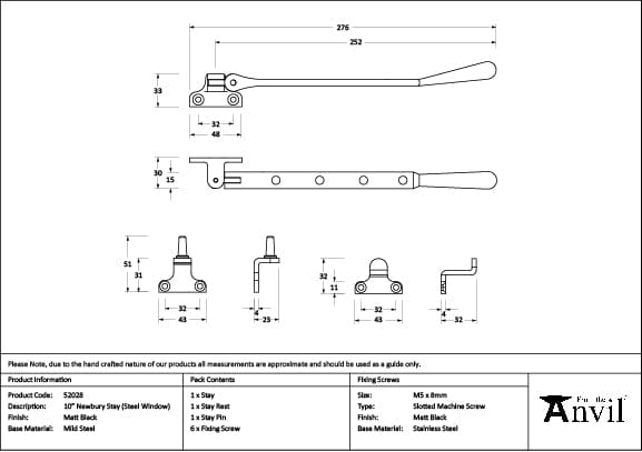 From The Anvil Window Furniture Matt Black / 10"/250mm From The Anvil - Matt Black 10" Newbury Stay (Steel Window)