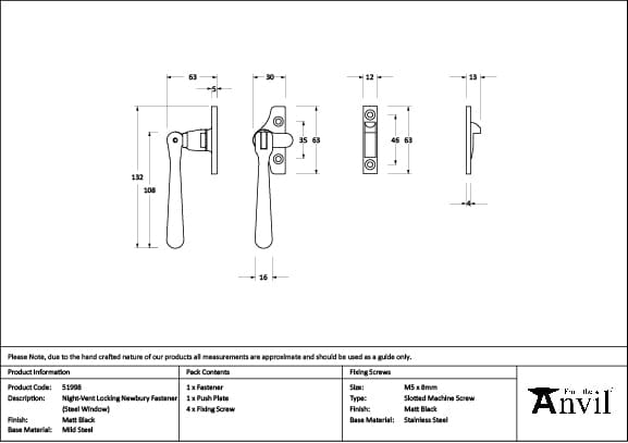 From The Anvil Window Furniture Matt Black / Yes / Night Vent From The Anvil - Matt Black Night-Vent Locking Newbury Fastener (Steel Window)