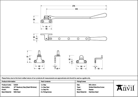 From The Anvil Window Furniture Pewter Patina / 10"/250mm From The Anvil - Pewter 10" Newbury Stay (Steel Window)