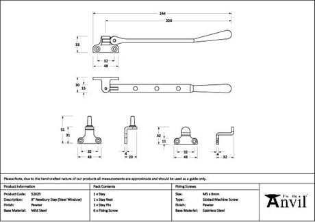 From The Anvil Window Furniture Pewter Patina / 8"/200mm From The Anvil - Pewter 8" Newbury Stay (Steel Window)