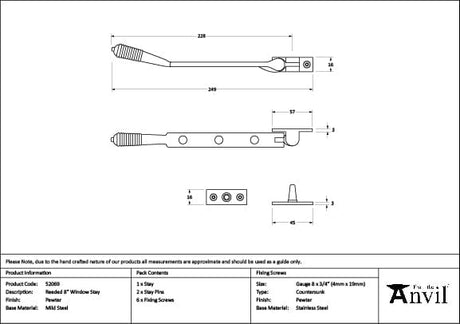 From The Anvil Window Furniture Pewter Patina / 8"/200mm From The Anvil - Pewter 8" Reeded Stay