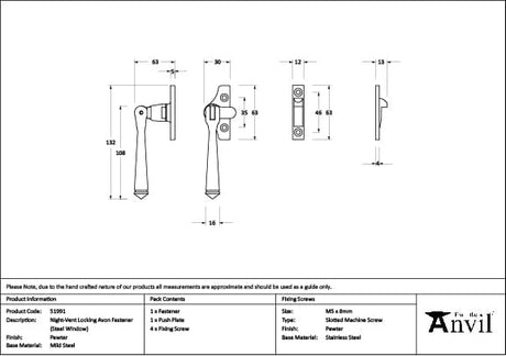 From The Anvil Window Furniture Pewter Patina / Yes / Night Vent From The Anvil - Pewter Night-Vent Locking Avon Fastener (Steel Window)