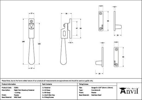 From The Anvil Window Furniture Pewter Patina / Yes / Night Vent From The Anvil - Pewter Night-Vent Locking Newbury Fastener
