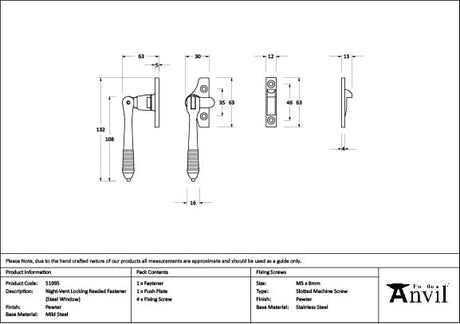 From The Anvil Window Furniture Pewter Patina / Yes / Night Vent From The Anvil - Pewter Night-Vent Locking Reeded Fastener (Steel Window)