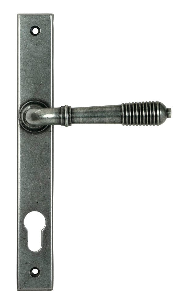 From The Anvil Door Furniture Pewter Patina / Multi Point Lock Set / 92mm c/c From The Anvil - Pewter Reeded Slimline Lever Espag. Lock Set