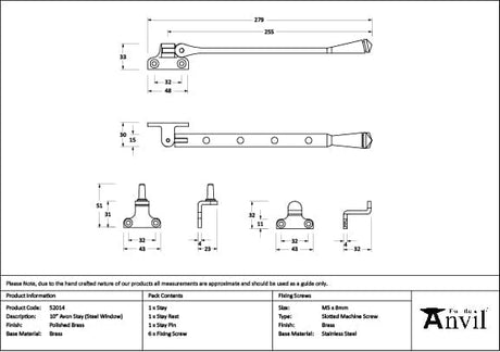From The Anvil Window Furniture Polished Brass / 10"/250mm From The Anvil - Polished Brass 10" Avon Stay (Steel Window)