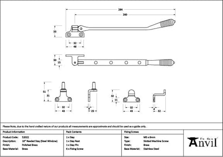 From The Anvil Window Furniture Polished Brass / 10"/250mm From The Anvil - Polished Brass 10" Reeded Stay (Steel Window)
