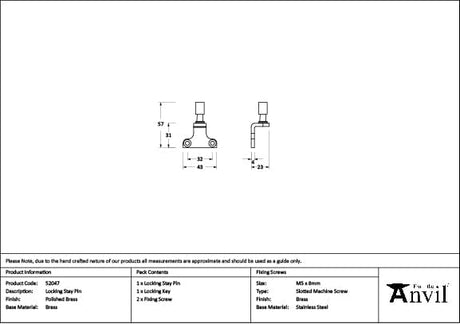 From The Anvil Window Furniture Polished Brass / Casement Stay Locking Pin From The Anvil - Polished Brass Locking Stay Pin (Steel Window)