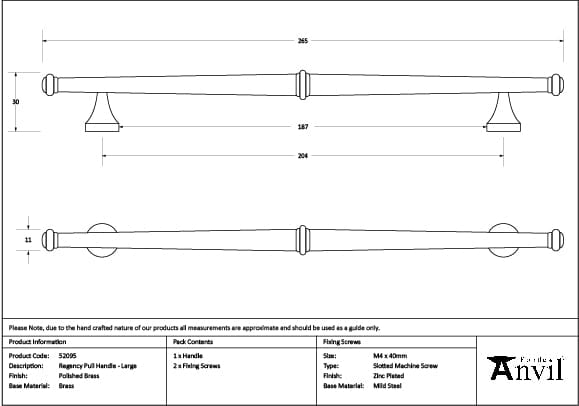 From The Anvil Cabinet Hardware Polished Brass / Cabinet Pull Handles / Large From The Anvil - Polished Brass Regency Pull Handle - Large