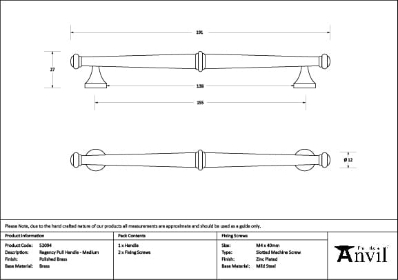 From The Anvil Cabinet Hardware Polished Brass / Cabinet Pull Handles / Medium From The Anvil - Polished Brass Regency Pull Handle - Medium