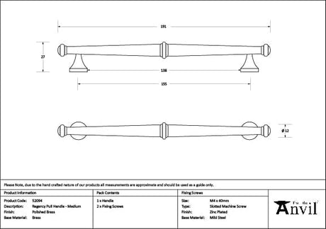 From The Anvil Cabinet Hardware Polished Brass / Cabinet Pull Handles / Medium From The Anvil - Polished Brass Regency Pull Handle - Medium