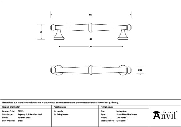From The Anvil Cabinet Hardware Polished Brass / Cabinet Pull Handles / Small From The Anvil - Polished Brass Regency Pull Handle - Small