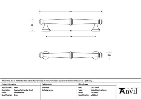 From The Anvil Cabinet Hardware Polished Brass / Cabinet Pull Handles / Small From The Anvil - Polished Brass Regency Pull Handle - Small