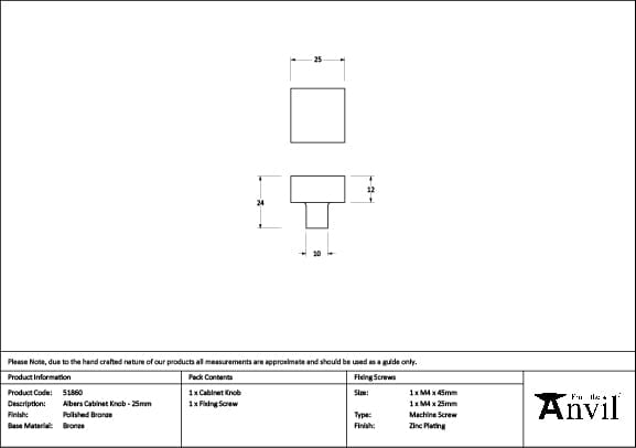 From The Anvil Cabinet Hardware Polished Bronze / Cabinet Knobs / 25mm Dia. From The Anvil - Polished Bronze Albers Cabinet Knob - 25mm