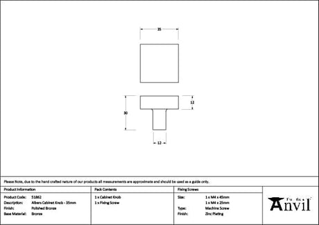 From The Anvil Cabinet Hardware Polished Bronze / Cabinet Knobs / 35mm Dia. From The Anvil - Polished Bronze Albers Cabinet Knob - 35mm