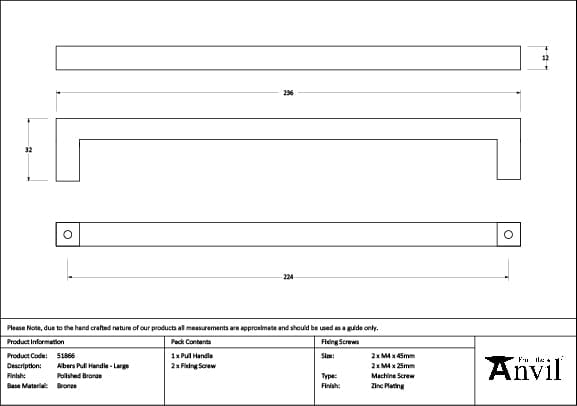 From The Anvil Cabinet Hardware Polished Bronze / Cabinet Pull Handles / Large From The Anvil - Polished Bronze Albers Pull Handle - Large