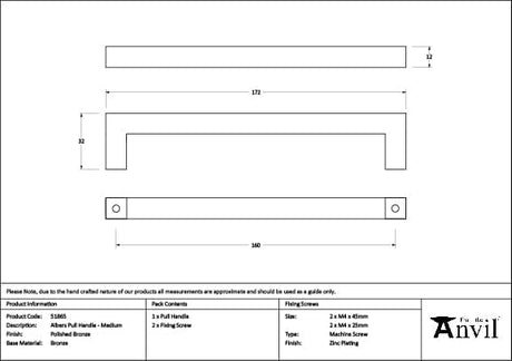 From The Anvil Cabinet Hardware Polished Bronze / Cabinet Pull Handles / Medium From The Anvil - Polished Bronze Albers Pull Handle - Medium