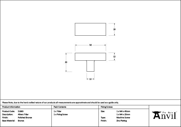 From The Anvil Cabinet Hardware Polished Bronze / Cabinet T-Pulls From The Anvil - Polished Bronze Albers T-Bar
