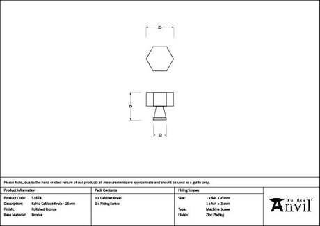 From The Anvil Cabinet Hardware Polished Bronze / Cabinet Knobs / 25mm Dia. From The Anvil - Polished Bronze Kahlo Cabinet Knob - 25mm