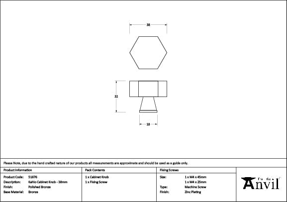 From The Anvil Cabinet Hardware Polished Bronze / Cabinet Knobs / 38mm Dia. From The Anvil - Polished Bronze Kahlo Cabinet Knob - 38mm