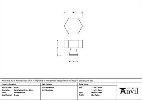 From The Anvil Cabinet Hardware Polished Bronze / Cabinet Knobs / 38mm Dia. From The Anvil - Polished Bronze Kahlo Cabinet Knob - 38mm