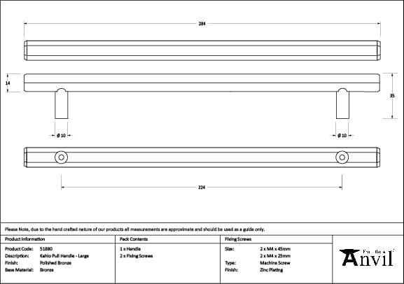 From The Anvil Cabinet Hardware Polished Bronze / Cabinet Pull Handles / Large From The Anvil - Polished Bronze Kahlo Pull Handle - Large