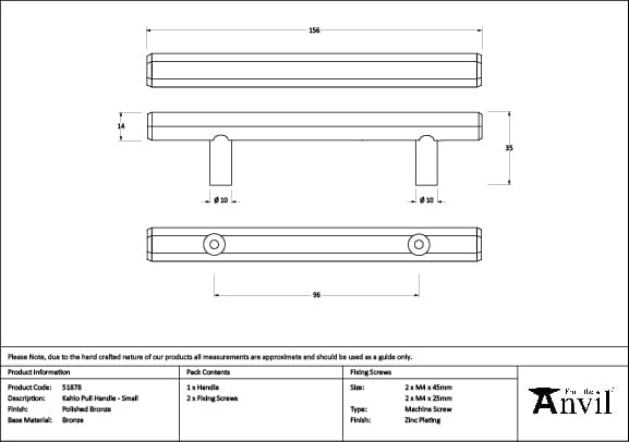 From The Anvil Cabinet Hardware Polished Bronze / Cabinet Pull Handles / Small From The Anvil - Polished Bronze Kahlo Pull Handle - Small