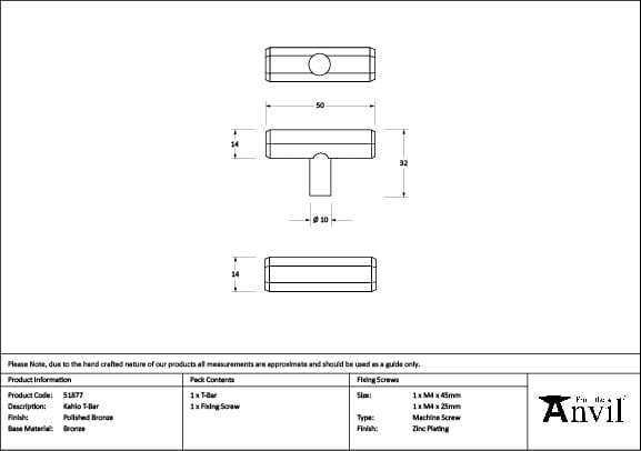 From The Anvil Cabinet Hardware Polished Bronze / Cabinet T-Pulls From The Anvil - Polished Bronze Kahlo T-Bar